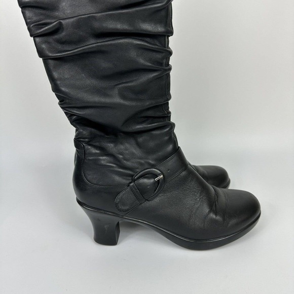 DANSKO Womens 8.5 Brinkley Ruched Knee-High Heeled Boot Black Nappa Leather 39 - Picture 6 of 12